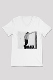 Drake Beyaz Unisex V Yaka Tişört