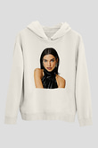 Dua Lipa Baskılı Beyaz Unisex Kapüşonlu Sweatshirt