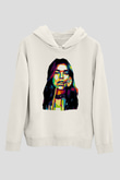 Dua Lipa Baskılı Beyaz Unisex Kapüşonlu Sweatshirt