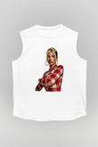 Dua Lipa Baskılı Beyaz Unisex Kolsuz Tişört - Tshirt