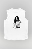 Dua Lipa Baskılı Beyaz Unisex Kolsuz Tişört - Tshirt