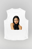 Dua Lipa Baskılı Beyaz Unisex Kolsuz Tişört - Tshirt