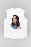 Dua Lipa Baskılı Beyaz Unisex Kolsuz Tişört - Tshirt