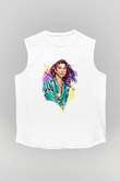 Dua Lipa Baskılı Beyaz Unisex Kolsuz Tişört - Tshirt