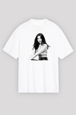Dua Lipa Baskılı Beyaz Unisex Oversize Tişört - Tshirt