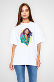 Dua Lipa Baskılı Beyaz Unisex Oversize Tişört - Tshirt