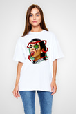 Dua Lipa Baskılı Beyaz Unisex Oversize Tişört - Tshirt