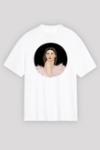 Dua Lipa Baskılı Beyaz Unisex Oversize Tişört - Tshirt