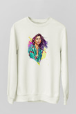 Dua Lipa Baskılı Beyaz Unisex Sweatshirt