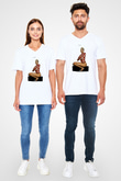 Dua Lipa Baskılı Beyaz Unisex V Yaka Tişört - Tshirt