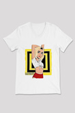 Dua Lipa Baskılı Beyaz Unisex V Yaka Tişört - Tshirt