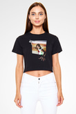 Dua Lipa Baskılı Siyah Crop Top Kadın Tişört - Tshirt