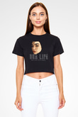 Dua Lipa Baskılı Siyah Crop Top Kadın Tişört - Tshirt