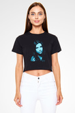 Dua Lipa Baskılı Siyah Crop Top Kadın Tişört - Tshirt