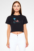 Dua Lipa Baskılı Siyah Crop Top Kadın Tişört - Tshirt