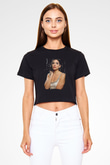 Dua Lipa Baskılı Siyah Crop Top Kadın Tişört - Tshirt