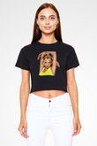Dua Lipa Baskılı Siyah Crop Top Kadın Tişört - Tshirt
