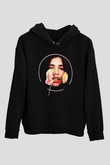 Dua Lipa Baskılı Unisex Siyah Hoodie