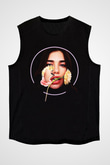 Dua Lipa Baskılı Unisex Siyah Kolsuz Tişört - Tshirt