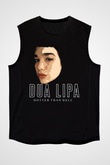 Dua Lipa Baskılı Unisex Siyah Kolsuz Tişört - Tshirt