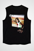 Dua Lipa Baskılı Unisex Siyah Kolsuz Tişört - Tshirt