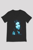 Dua Lipa Baskılı Unisex Siyah V Yaka Tişört - Tshirt