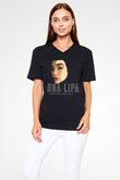 Dua Lipa Baskılı Unisex Siyah V Yaka Tişört - Tshirt