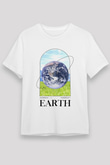Dünya Baskılı Unisex Beyaz Tişört - Tshirt