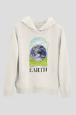 Dünya Baskılı Unisex Ekru Hoodie