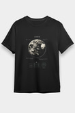 Dünya Fiziksel Özellikleri Baskılı Unisex Siyah Tişört - Tshirt