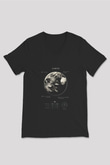 Dünya Fiziksel Özellikleri Baskılı Unisex V Yaka Siyah Tİşört - Tshirt