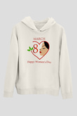 Dünya Kadınlar Günü Beyaz Unisex Hoodie