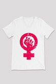 Dünya Kadınlar Günü Beyaz Unisex V Yaka Tişört T-Shirt