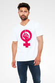 Dünya Kadınlar Günü Beyaz Unisex V Yaka Tişört T-Shirt