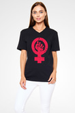 Dünya Kadınlar Günü Siyah Unisex V Yaka Tişört T-Shirt