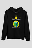 Dünya Küp Baskılı Unisex Siyah Hoodie
