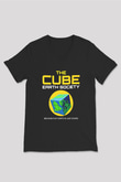 Dünya Küp Baskılı Unisex V Yaka Siyah Tİşört - Tshirt