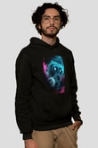 Dünya Maymun Baskılı Unisex Siyah Hoodie