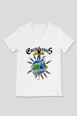 Earth Crisis Baskılı Beyaz Unisex V Yaka Tişört - Tshirt