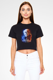 Edison Alıntı Baskılı Crop Top Kadın Tİşört - Tshirt