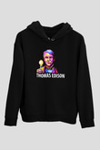 Edison Ampul Baskılı Unisex Siyah Hoodie