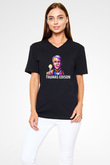 Edison Ampul Baskılı Unisex V Yaka Siyah Tİşört - Tshirt