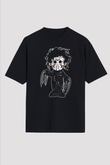 Edward Baskılı Unisex Siyah Oversize Tişört