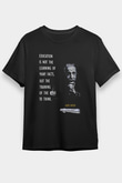 Einstein Alıntı Baskılı Unisex Siyah Tişört - Tshirt