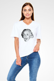 Einstein Beyaz Unisex V Yaka Tişört