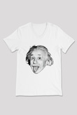 Einstein Beyaz Unisex V Yaka Tişört