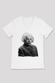 Einstein Beyaz Unisex V Yaka Tişört