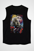 Einstein Pop Art Baskılı Unisex Kolsuz Siyah Tişört - Tshirt
