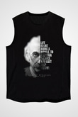 Einstein Portre Lıntı Baskılı Unisex Kolsuz Siyah Tişört - Tshirt