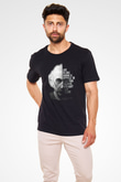 Einstein Portre Lıntı Baskılı Unisex Siyah Tişört - Tshirt